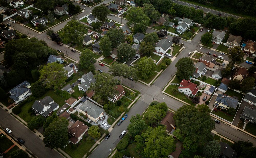 Aerial view of a residential neighborhood